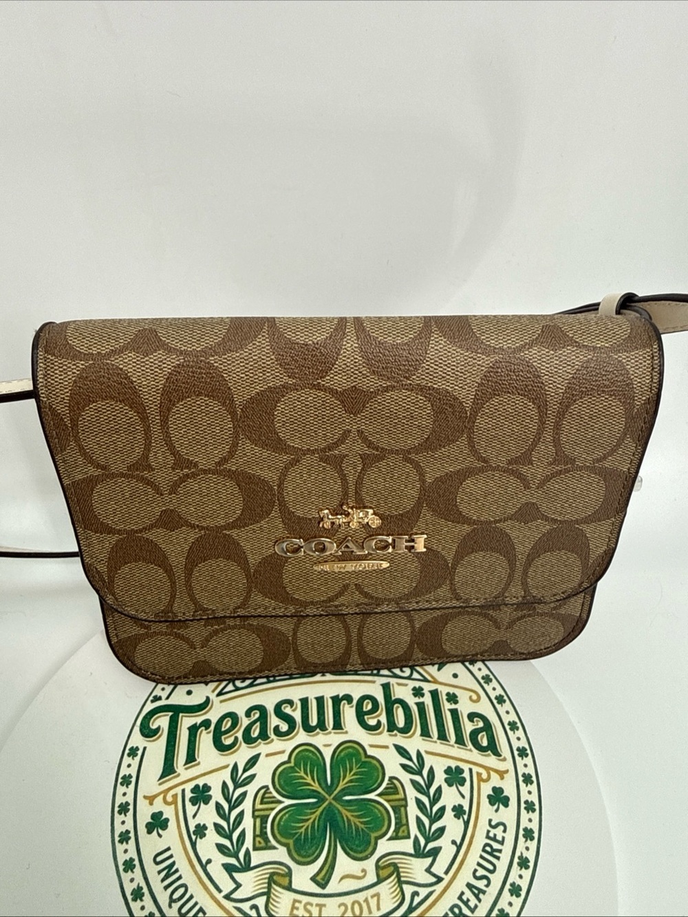 EUC Coach Brown Signature Canvas Crossbody with Cream Strap - Picture 3 of 16